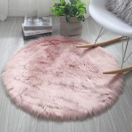 HARESLE Round Rug, Fluffy Pink Faux Fur Rug, Machine Washable Round Rug for Bedroom, Living Room, Children's Room (Pink, 60 cm / 24 Inches)
