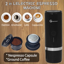 Glueckzeit Portable Espresso Maker, Travel Coffee Maker for Camping,Electric Coffee Machine Compatible NS Capsule & Ground Coffee Fast Brewing Espresso Machine for Office Hiking Rechargeable Type C-C