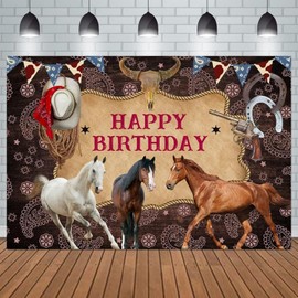 Horse Birthday Party Backdrop Saddle Up Celebration Party Banner Decoration Backdrop One Wild West Stable Backdrop Baby Shower Photo Background Rustic Country Birthday Party Supplies,8x6ft