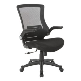 Office Star Black Screen Back Fully Adjustable Manager's Office Chair with Padded Flip Arms and Nylon Base, Black Fabric