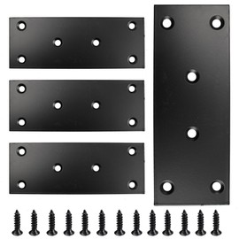 AUXBC 4PCS Black Stainless Steel Flat Mending Plates, 5" x 1.89" Straight Bracket Brace, Heavy Duty Metal Fixing Joining Plate for Furniture, Wood, Shelves, Fence
