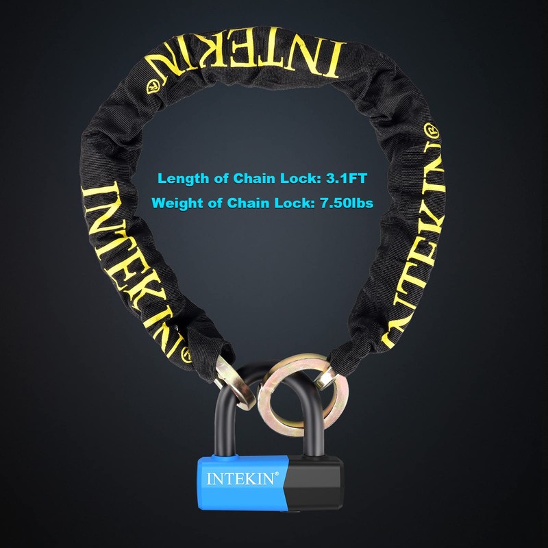 INTEKIN Motorcycle Chain Locks 3.1FT Bicycle Locks 10mm/0.42inch Thick Security