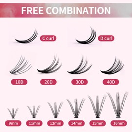 Lash Clusters Individual Lashes 240pcs 30D+40D Mixed Cluster Lashes C Curl Diy Lash Extensions Cluster Eyelash Extensions Soft Lash Cluster Self Application at Home (30+40-C-9-16mix) DHRR1