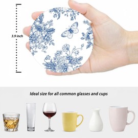 Blue Floral Butterfly Coasters Set of 6,Spring Flower Butterfly Ceramic Drink Coasters with Holder,Art Coasters for Home Office Desk Coffee Table Decoration Housewarming Gift