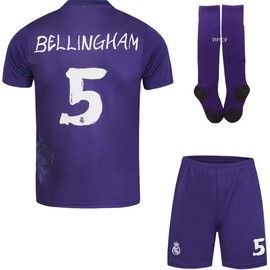 Hawkara R.Madrid Bellingham #5 Purple Special Edition Fourth Jersey Shorts and Socks Children and Youth Size, purple