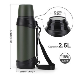 84oz/2.5L Large Coffee Thermoses for Travel Stainless Steel Large Flask with Handle for Hiking Fishing Camping