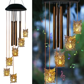 newvivid Solar Owl Wind Chimes Outdoor,Solar Wind Chimes for Outside,Hanging Lights Warm LED Garden Patio Yard Decor,Gardening Gifts for Wife Mother Grandmom,Christmas Yard Decorations