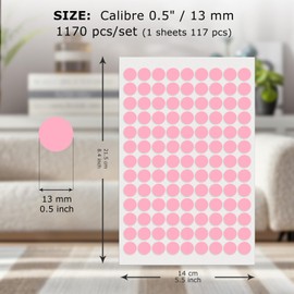 FINDAT 1170 PCS Circle Stickers Pink 1/2 Inch Vinyl Colored Dots Sticker Waterproof Writable Color Code Round Labels Decals for Office Toddler Student Classroom