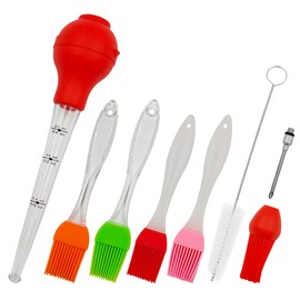 8 pcs Turkey Baster for Cooking, findTop Turkey Baster Large, With Cleaning Brush, 4 pcs Oil Brush, for Grilling Meat, Adding Dipping Sauces