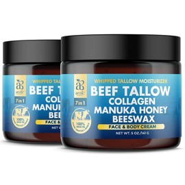 Whipped Beef Tallow, Collagen, Manuka Honey, & Beeswax - Arctic Beauty 7-in-1 Face & Body Cream - Moisturizer, Body Lotion, Skin Care, & Nourishing Cream (5 oz):_3 Jars
