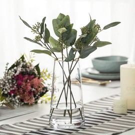 FUNSOBA Moden Trapezoid Glass Vase with Gold Mouth for Centerpieces Home Wedding Decoration (1, Small 4.7" x 8.7")