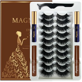 7C SevenCrown Magnetic Eyelashes with Eyeliner Kit 18-21MM Fluffy Dramatic Faux Mink Lashes 10 Pairs Long Luxury Volume Fake Eye Lashes Easy to Apply Cruelty-Free&Vegan （2 black+2brown)