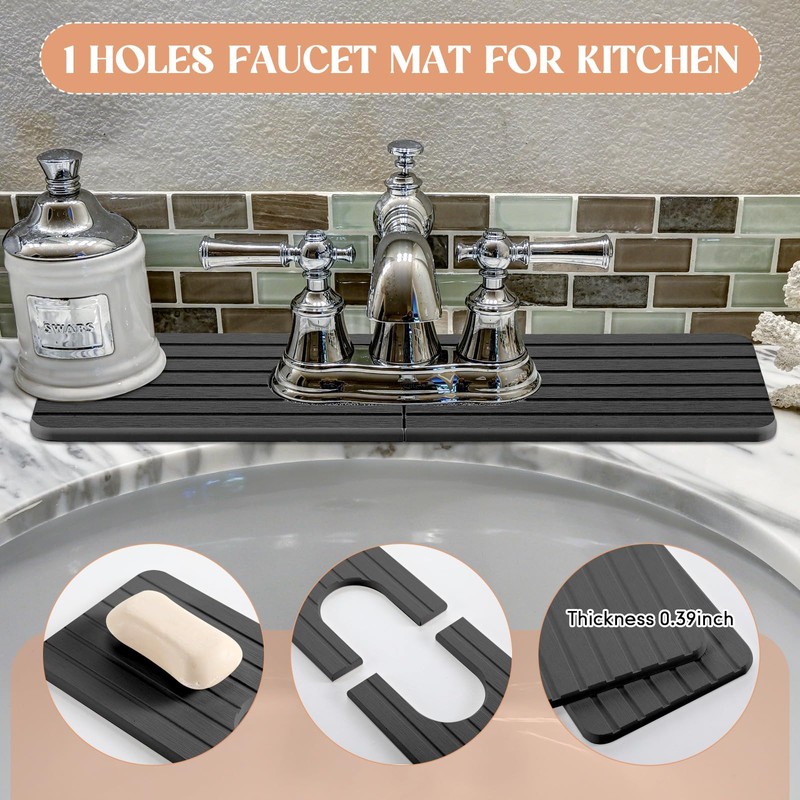 Teenyyou an Oval Hole Gray Faucet Mat for Kitchen Sink
