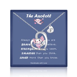 Dainty Axolotl Necklace Initial Letter Axolotl Pendant Necklaces Axolotl Gifts for Women (P)
