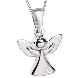 Small Guardian Angel Zirconia Pendant with Chain 925 Sterling Silver Children Girls Baby Angel (38), Sterling Silver, Cubic Zirconia
