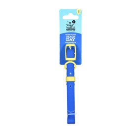 Wags & Wiggles Waterproof PVS Collar Navy- Medium | Medium Blue and Yellow Dog Collar for Pool or Lake, Waterproof | PVC Durable Dog Collar for Pool Party