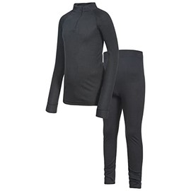 Trespass Unite360, Black X, 7/8, Quick Dry Baselayer Set (Hose & Longsleeved Top) Kids Unisex, Age 7-8, Black