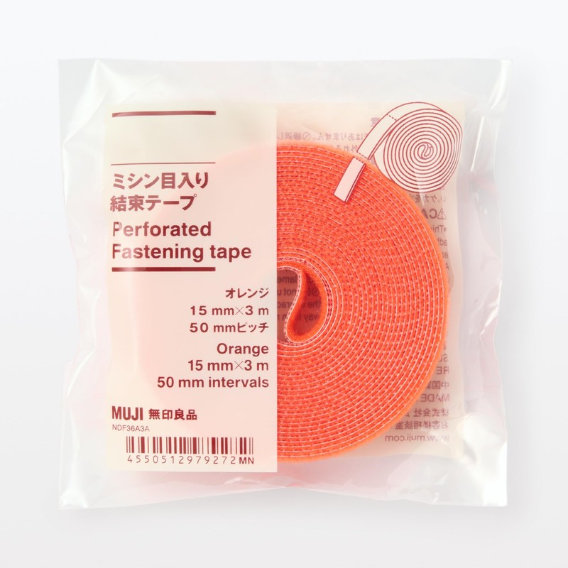 Muji NDF36A3A Perforated Binding Tape, Orange, 0.6 in x 9.8