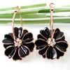 Navachi 18k Gold Plated Black Enamel Flower Crystal Az2591e Hoop