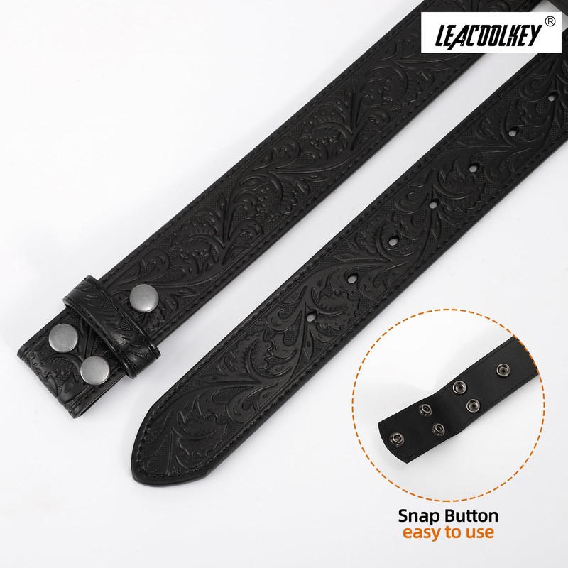 LEACOOLKEY Western Belt Strap for Men without Buckle 1.5" Wide