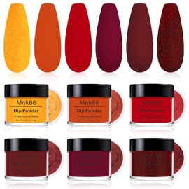 Mnk66 6 Colors Dip Powder Set, Red Orange Glitter Hallowen Dipping Powder Color Set, Glossy Nail Art Manicure DIY Salon Home Gift for Ladies (YYSDDPS-06-6pcs)