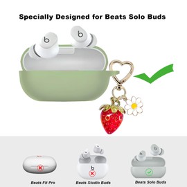 AGAOSH for Beats Solo Buds Case Cover with Cute Strawberry Charm Heart Keychain, Soft Silicone Protective Case Daisy Key Chains for New Beats Solo Charging Case Earbuds for Women Men Cactus Green