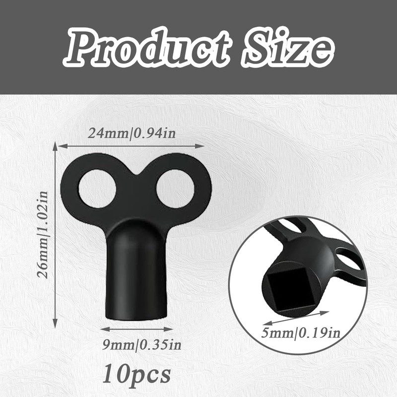Pack of 10 Heating Bleed Keys, Radiator Bleeding Key, Black