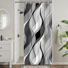 Uiiooazy Shower Curtain, Grey, Shower Curtain, Abstract Geometric Pattern, Stripes, Lines, Shower Curtains, Anti Mould, Waterproof Polyester Fabric, Washable Bathroom Curtain with 6 Hooks for