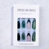 Green Press on Nails French Tip Glitter Fake Nails Almond