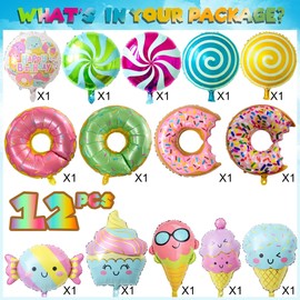 Ice Cream Balloons Donut Party - 14 Pcs Sweet Candy Round Shaped Pastel Foil Mylar Donut Ballons Garland Arch Kit For Kids Candyland Girl Birthday Decorations Spring Party Baby Shower Supplies