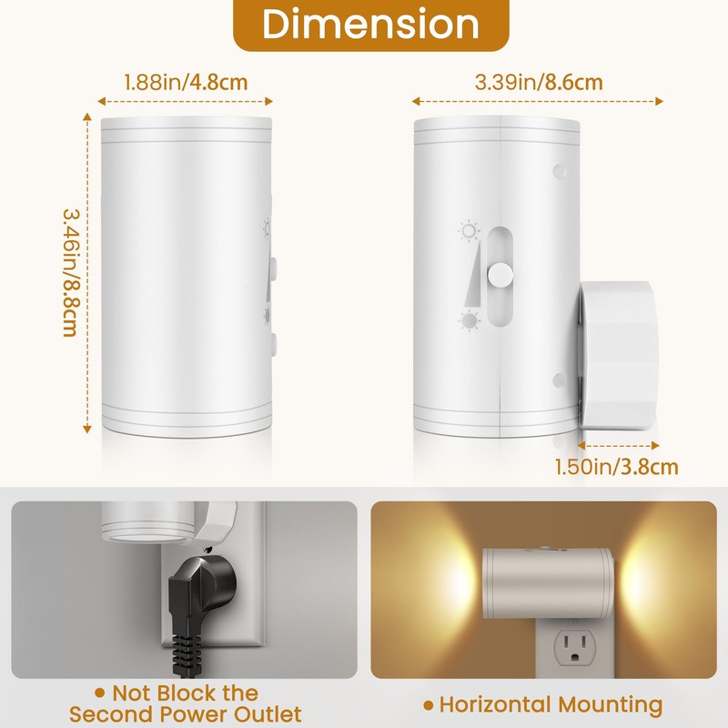 SETEN LED Plug-in Wall Night Light with Dimmable 0-300 Lumens,