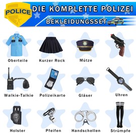 Velmawig Police Officer Costume for Children Girls Police Costume Carnival Cosplay Outfits Cop Uniform Toy Accessories Hat Birthday Party Dress Up Set with Equipment Hat VL043S