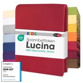 CelinaTex Lucina Jersey Fitted Sheet for Kids, Pack of 3, 60 x 120 cm - 70 x 140 cm, Ruby Red, 100% Combed Cotton, Super Soft, Elasticated, Stretch, Oeko-Tex