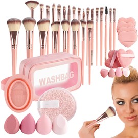 Travel Makeup Brush Set | Makeup Brush And Puff Set,Soft Bristles, Multifunctional Beauty & Personal Care Supplies With Storage Bag For Women Girls