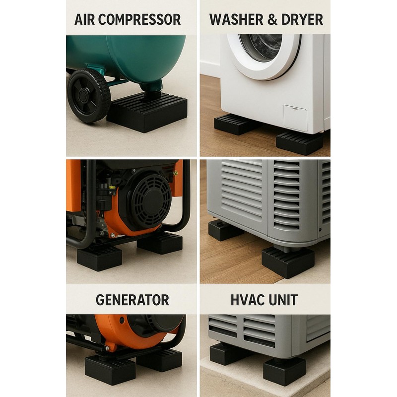 4 Pack Heavy-Duty Anti-Vibration Pads – Solid Rubber 4"x4"x1" |