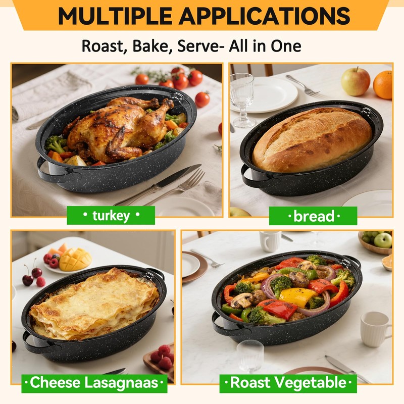 15.4” Turkey Roasting Pan With Rack and Lid, Enamel Carbon