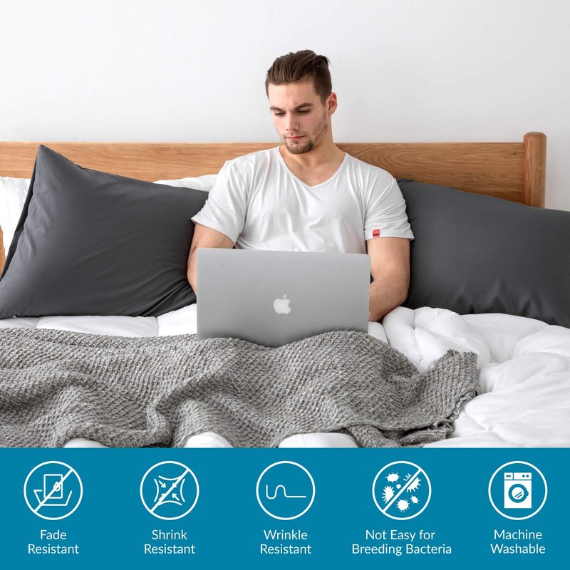 Bedsure Pillow Cases 2 Pack Dark Grey - Brushed Polyester