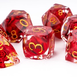 CRITALLIC 7PCS DND Dice Set,Transparent Sharp Edge Dice Set D&D RPG Polyhedral Die,for Dungeons and Dragons TTRPG Games Roleplaying Games,with Gift Box(Lotus Red)