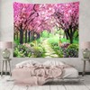 CHENGOR Tree Flower Tapestry Forest Path Red Cherry Blossom Wall