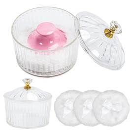 5 pcs Set Powder Puff for Body Powder, 3.4 Inch Dusting Powder For women,Acrylic Dusting Powder Container