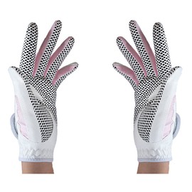 Guantes de golf para mujer, un par (4 opciones de color), sistema de agarre mejorado PGM, frescos y cómodos, Blanco/Rosado, Mediano