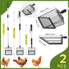 CestMall 2 Pack Chicken Poop Scooper 3 in 1 Chicken Coop Scoop Detachable Chicken Scooper for Poop Sifting Shovel with Long Handle for Chicken Coop, Goat Stall, Stable