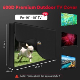 Zettum Outdoor TV Cover 48 Inch - 600D TV Cover with Zipper, Weatherproof and Waterproof, for 46 to 48 inch TVs, Heavy Duty TV Case Protector for Flat Screen TVs (Size 46"