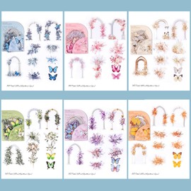 Scrapbook Bullet Journal Accessories Stickers 120 Pieces, Aesthetic Sticker Set PET Bouquet, Butterfly Scrapbooking Sticker Decoration for Photo Album, Journaling Laptops, Crafts DIY