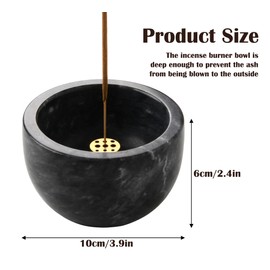 GMYIAK Natural Marble Incense Holder with 9 Holes Brass Incense Holder Ash Catcher for Meditation Incense Burning Incense Ash Easy Grip (Black)