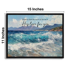 Sea Waves Christian Wall Art Bible Verses Wall Decor Faith Religious Painting for Home Living Room Bedroom 11x15 Inch Canvas Framed