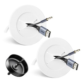 in Wall Cable Management Kit, Slim TV Wire Hider Kit for Wall Mounted TV, 2 Pcs Pass Through with Hole Saw for Network, HDMI, Speaker Cables, Coaxial, White