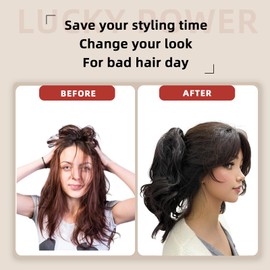 Laki Paowa Ponytail Extension Claw Clip in Curly Ponytail Hair Extensions 10 Inch Short Wavy Ponytail Natural Synthetic Hairpiece for Women Daily Use Black Brown