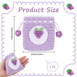 GORGECRAFT Small Crochet Drawstring Bags Handmade Small Crochet Purse Purple Cartoon Grapes Imitation Pearl Knitted Storage Bag Kawaii Coin Pouch Knitting Change Wallet Handbag for Women Girls