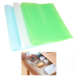 Rairsky Pack of 12 Antibacterial Fridge Mats, 44 x 39 cm, Non-Slip Fridge Mats, Washable and DIY Cut to Size, Fridge Liners, for Kitchen, Table, Cabinet, Drawer (White + Green + Blue)